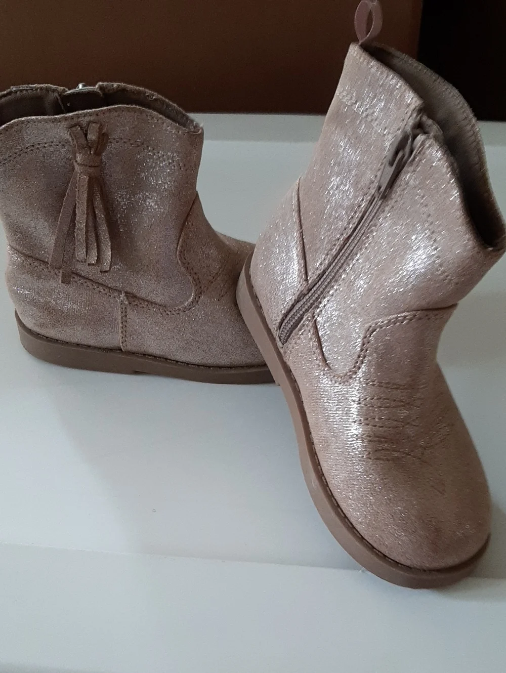 Old Navy Glitter Tassel Ankle Boots in Metallic Rose Gold Size 10
